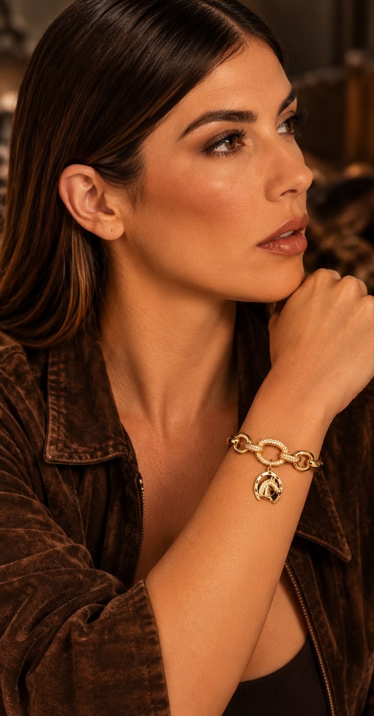 Bracelete Montana Gold com pingente de cavalo